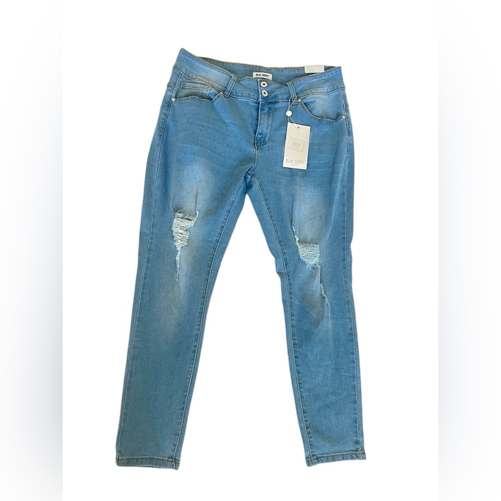 Blue Savvy Curvy  Distressed Jeans with Rips - Picture 2 of 11